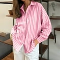 thumbnail image 2 of Women's Oversized Striped Button Down Shirts Long Sleeve Loose Lapel Tops Dressy Casual Trendy 2025 Tunic Blouse Pink M, 2 of 6
