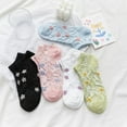 thumbnail image 2 of 5/10 Pairs Embroidered Floral Design Socks for Women Girls Combed Cotton Ankle Socks, 2 of 6