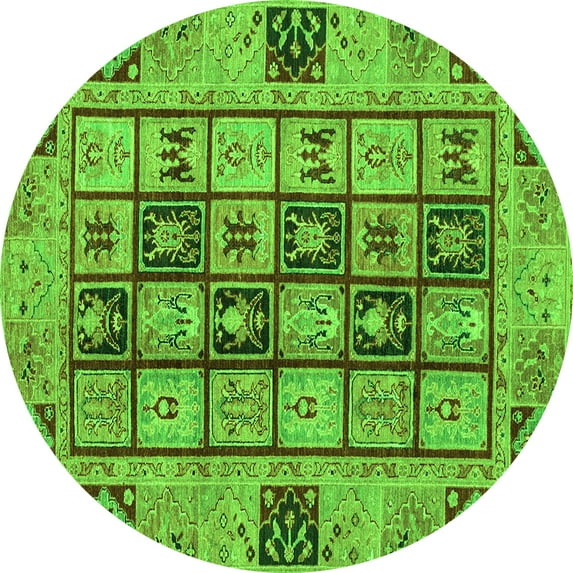 Ahgly Company Indoor Round Abstract Green Modern Area Rugs, 4' Round