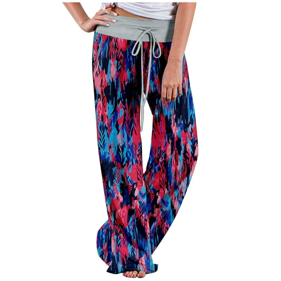 Dyegold Lounge Pants Women Comfy Casual Pajama Y2k Pants Floral Print Drawstring High Waist Wide Leg Palazzo Lounge Pants