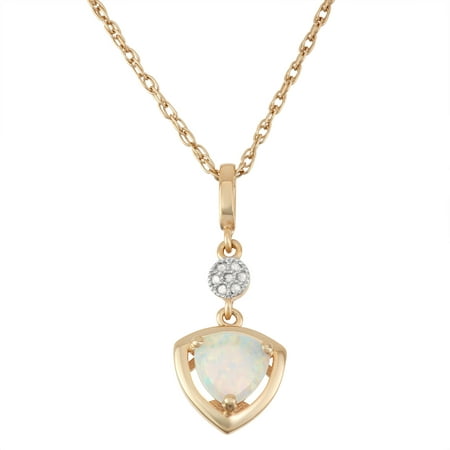 Trillion-Shaped Created Opal and Diamond Accent 18kt Yellow Gold over Sterling Silver Pendant, 18