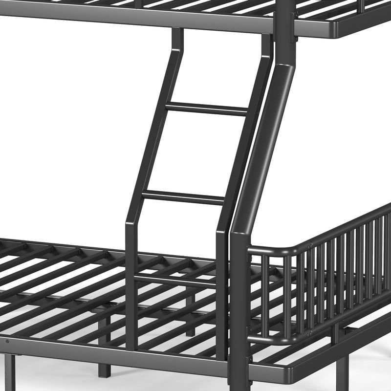Twin-over-Full Teens Bunk Bed Can Transformed into 2 Platform Beds, Metal Kids Bed Frame with Round-Pipe, Ladder & Guardrails