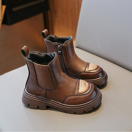 

GUOBIOZIY Girl s Fashion Shiny Chelsea Boot Ankle Boots(Toddler/Little Kid/Big Kid) (Brown 3-3.5 Y)