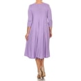 thumbnail image 4 of Women's Plus Size Casual 3/4 Sleeves Basic A-Line Pleated Solid Midi Dress, 4 of 5