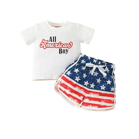 

Wassery 4th of July Infant Baby Boys Summer Outfit Letter Print Short Sleeve Crew Neck T-shirt and Stars Stripe Shorts 2Pcs 6M 12M 18M 24M 3T Toddle Boys Independence Day Casual Clothes Set 0-3T