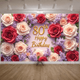 thumbnail image 5 of Elegant Floral Design 80th Birthday Banner Rose Decor Birthday Celebration for Senior Birthday Indoor Party Event, 5 of 9