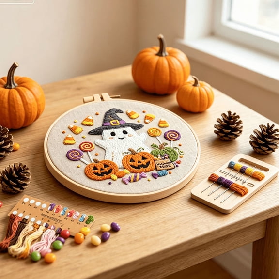 Halloween Embroidery Kit, Halloween Cross Stitch Kit,Embroidery Cross Stitch Kits for Beginners, Unisex, 9 Inch, Cross Stitch, Needlepoint, DIY, Craft Kit with Needles