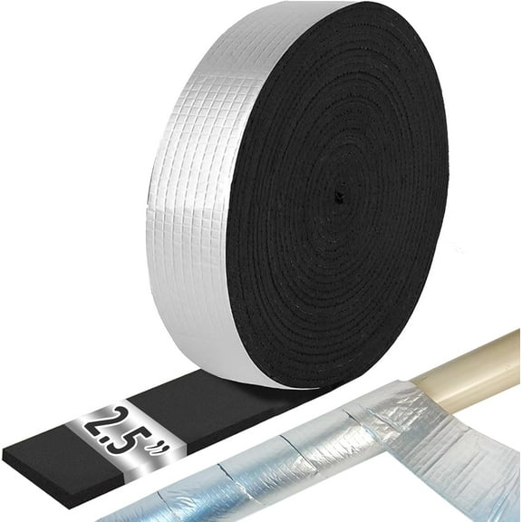 Pipe Insulation Tape Roll, 1.9" Wide X 32.8 Ft Outdoor Pipe Foam Insulation Tape with Aluminum Foil, Self Adhesive Pipe Insulation Wrap for Hot and Cold Water Pipe Insulation in Winter