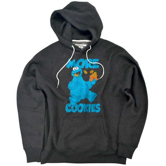 Sesame Street Cookie Monster More Cookies Unisex Adult Slim Fit Pull-Over Heather Hoodie, Charcoal, Small