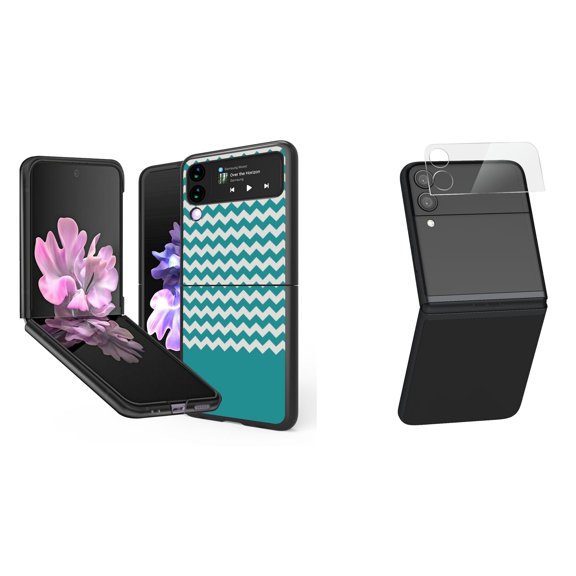 Bemz Premium Bundle for Samsung Galaxy Z Flip 3 5G: Slim Snap-On Protector Case (Teal Chevron), Rear Camera Glass Protector
