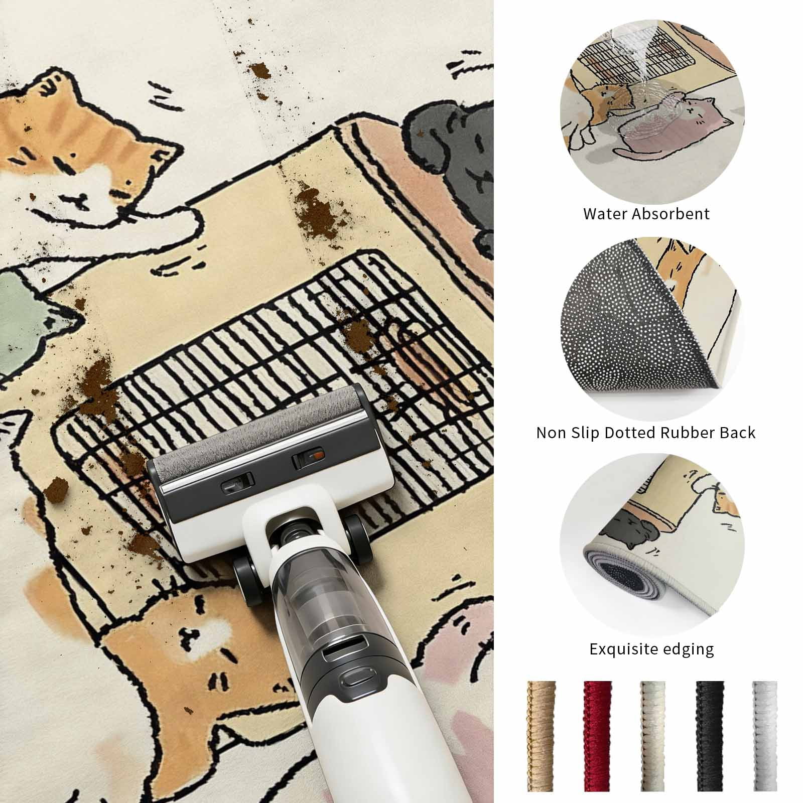Area Rugs 5'x7', Beige Cute Cat Carpet Runner Indoor Outdoor Rugs Home Decor Aesthetic, Cartoon Funny Heater Cats Non Slip Mats Washable Accent Rug for Living Room Bedroom