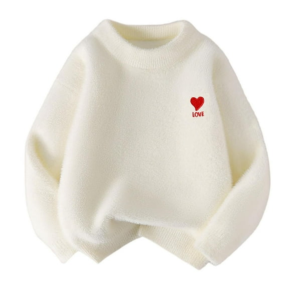 Riecok Knitted Sweater Kids Girls Crewneck Long Sleeve Solid Color Winter Warm Clothes for Kids Girls Boys White 9 Years