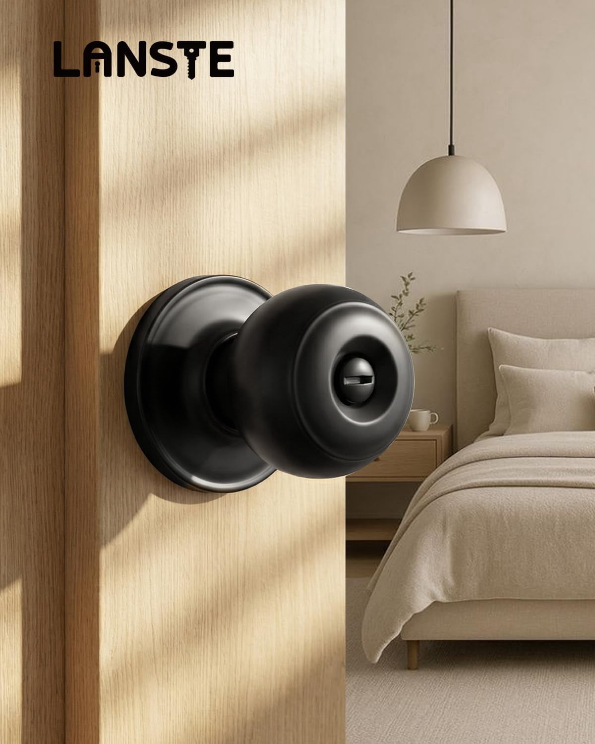Black Door Knobs, 10 Pack Privacy Door Knobs Interior Door Knob for Bedroom/Bathroom Keyless Interior/Exterior Lockset, Black Modern Design Door Hardware