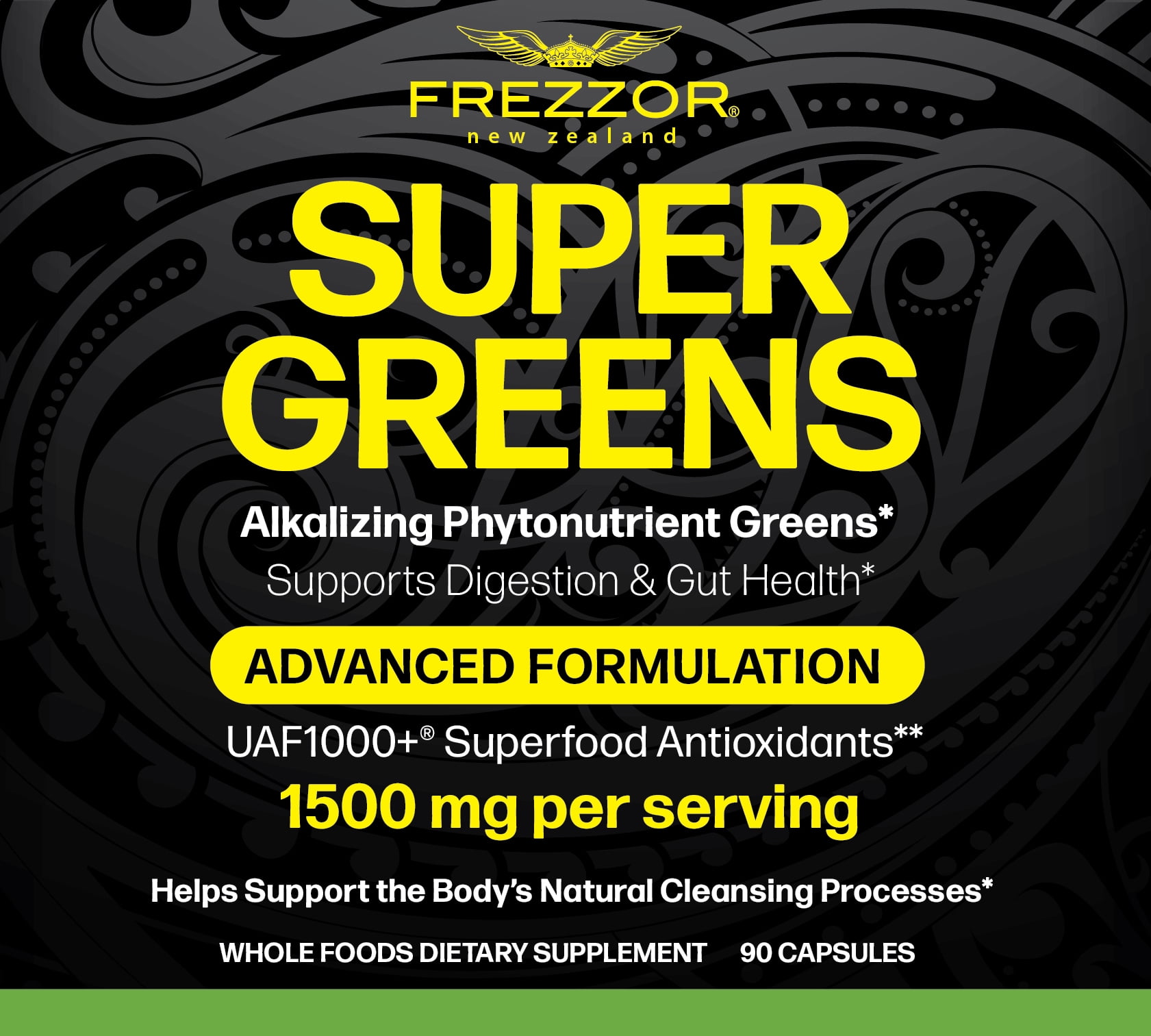 FREZZOR Super Greens Capsules with UAF1000+, Wheat Grass Supplement, Antioxidants, 270 Count, 3 Bottles