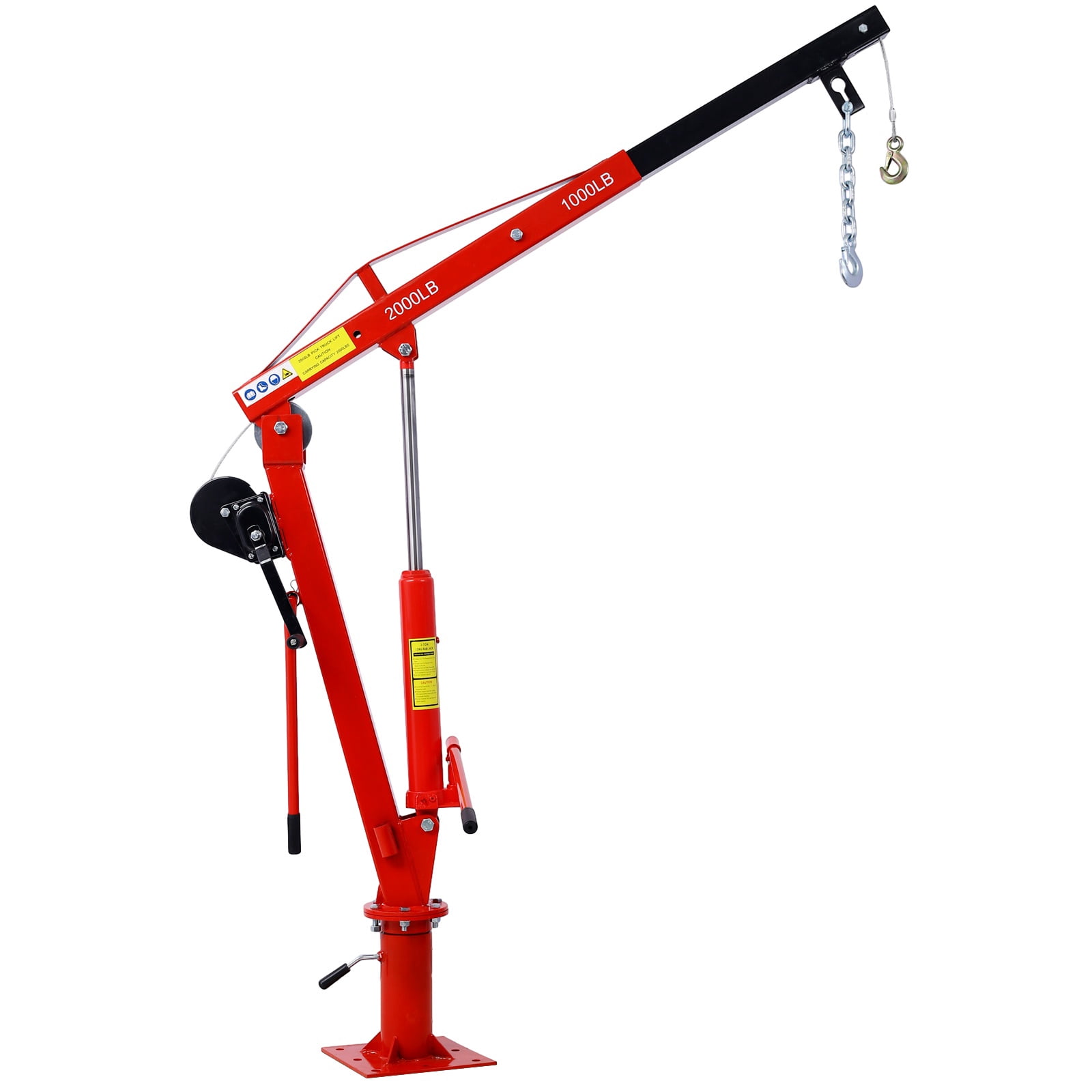 Hydraulic Pickup Truck Crane with Hand Winch, 2000LB Capacity Adjustable Boom Hoist with 360° Rotation