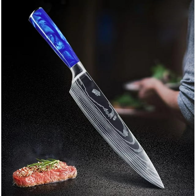 Kitchen Knife- 8-inch Japanese Chef Knife Set with Laser Damascus Pattern, Ergonomic Wooden Handle