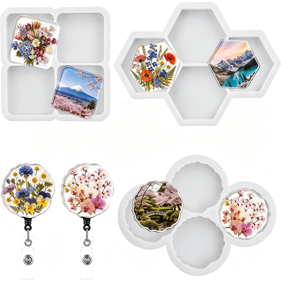 ACDANC Silicone Resin Keychain Molds Kit 3Pcs,Round/Square/Pentagon Resin Molds Diy Diy Resin Keychain Mold