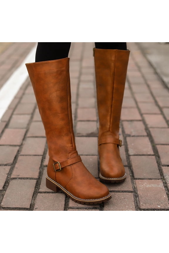Boots for Women Winter Women Retro Shoes Casual Thick Low-heeled Plus Size Mid Calf Zipper
