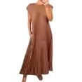 thumbnail image 2 of Prix Réduit, Robe Longue Plissée Sans Manches à Col Rond pour Femmes avec Poches, Robe Longue Plissée, avec Poches Style Tendance/95 % Polyester, 5 % Spandex, Marron, 2 of 9