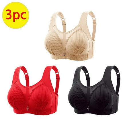Itsame 3 Pack Everyday Casual Bra Set Womens Full Support Bra Wireless Comfort Bralette Red Size L