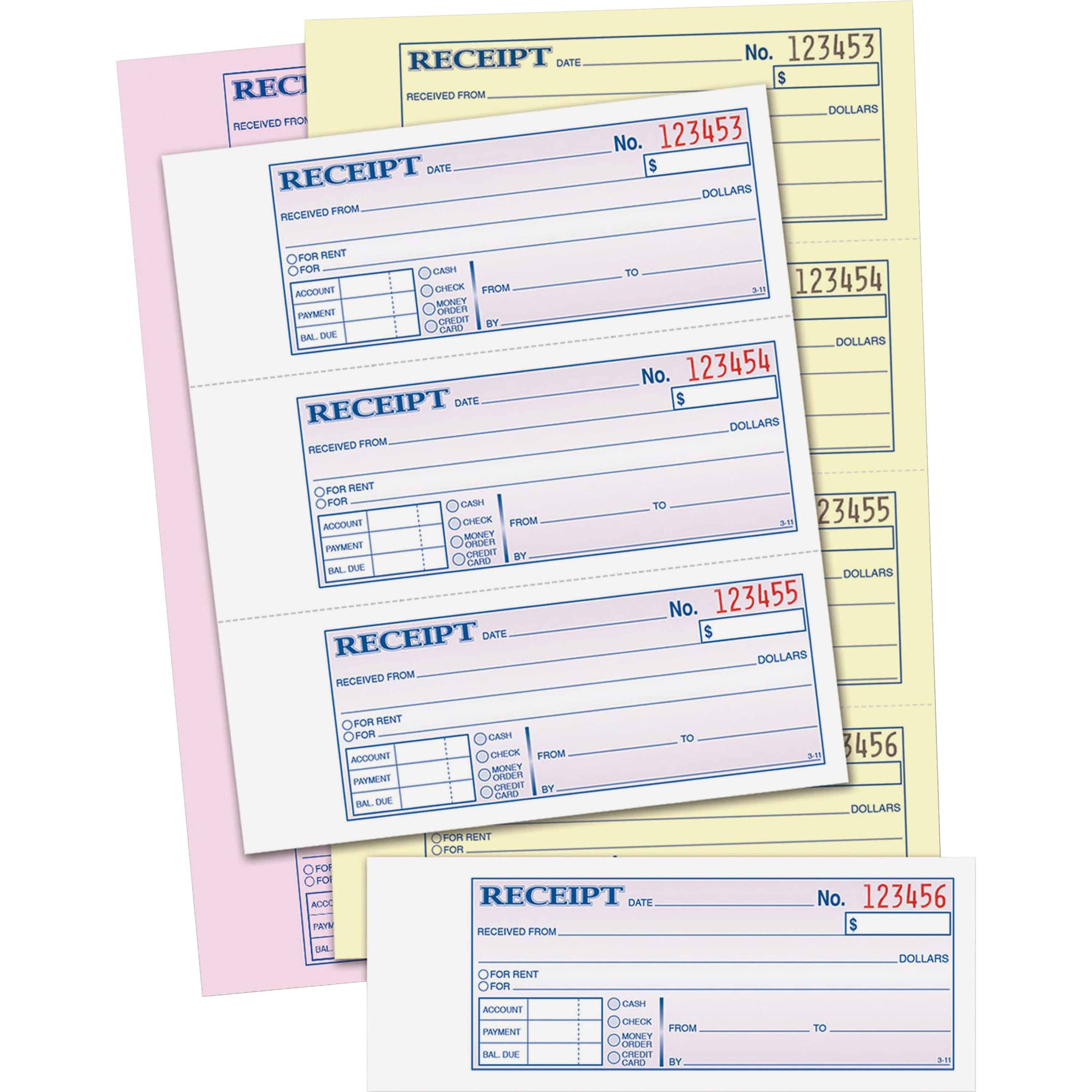 Adams Money/Rent Receipt Record Book, 3-Part, Carbonless, 100 Sets per Book, 4 Receipts per Page