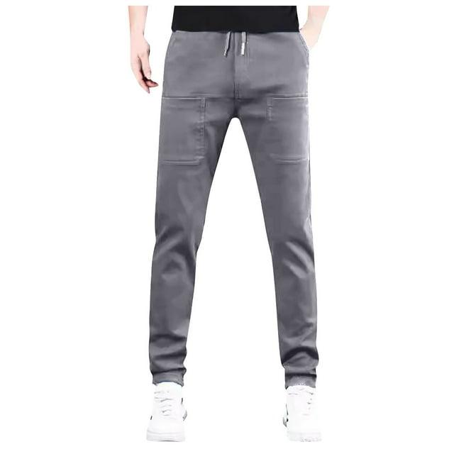 European Solid Color Splicing Pocket Elastic Straight Leg Pants For Men Casual Loose Trend Foreign Trade Sports Pants