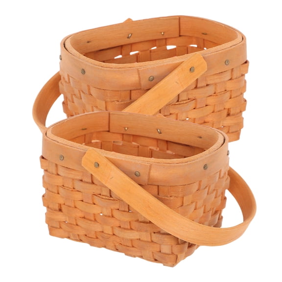 Supvox 2Pcs Small Bamboo Woven Basket with Handle for Wedding and Home Decor