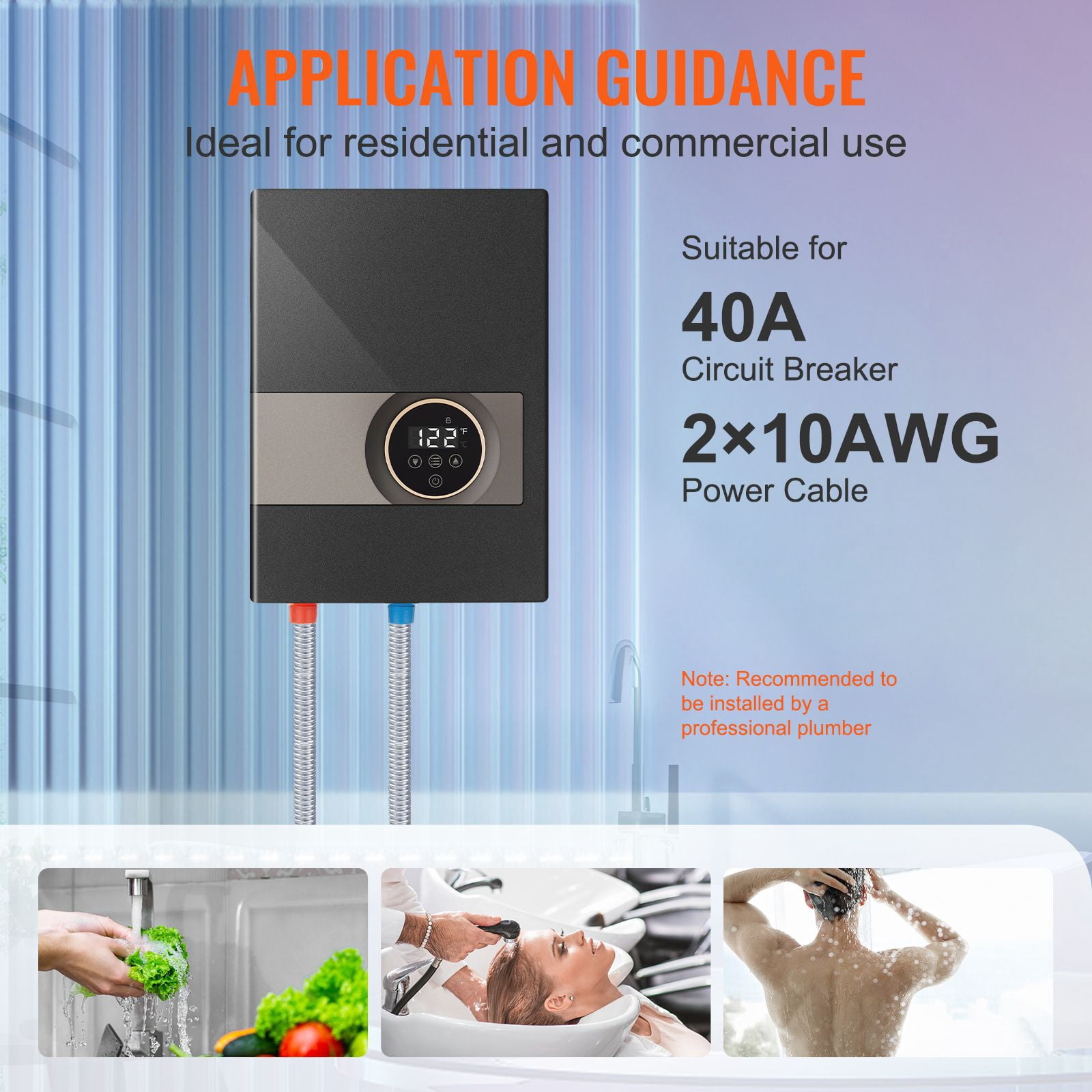 8kW On-Demand Tankless Water Heater, Digital Display, Easy Install, 24H Supply, ETL Listed for Kitchen/Bath/Shower/Salon