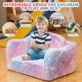 thumbnail image 6 of Baxluxe Velvet Toddler Sofa for Kids, Luminous Toddler Couch Folding Sofa Chair, Colorful 2-in-1 Convertible to Bed Kids Sofa, Sleeper Lounger Couch for Playing Room, Living Room, Rainbow, 6 of 8