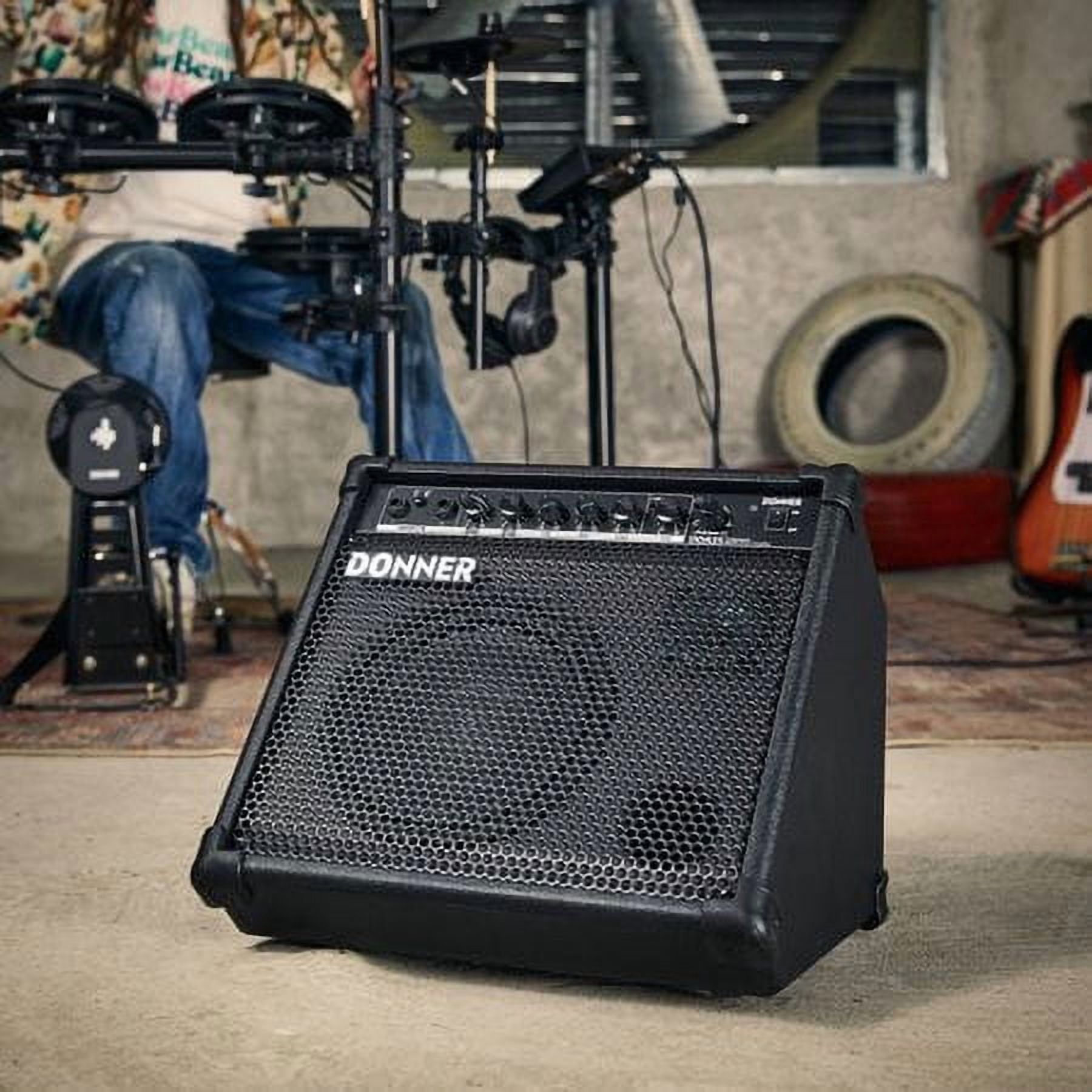 Donner 35W Amplifier Speaker for Keyboard Electronic Drum Guitar Amp, 8" Woofer 2.5" Tweeter, 2 Channels Input, Mini Portable