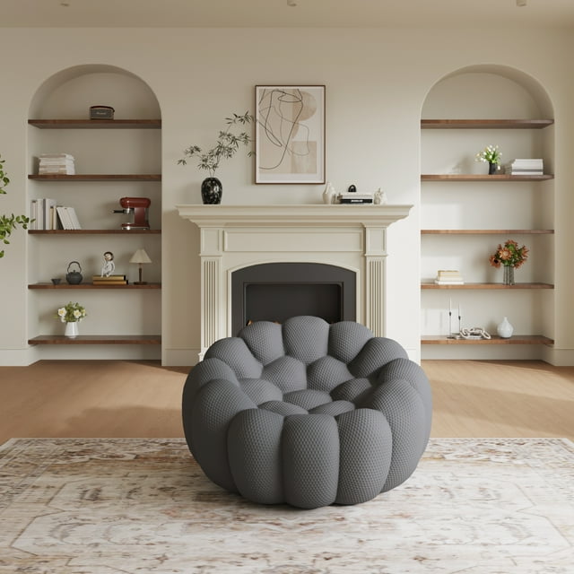 The Magic Home Canapé Courbe à Bulles 1 Place de 49 Pouces, Gris Foncé