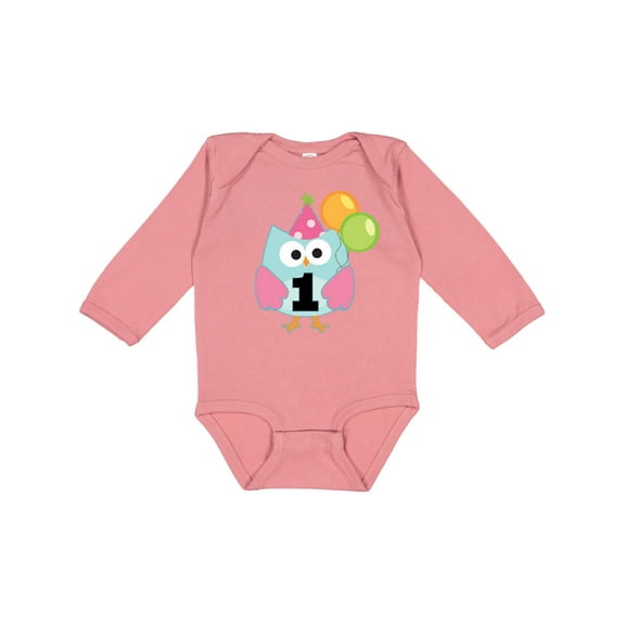 Inktastic 1st Birthday Party Girls Owl Girls Long Sleeve Baby Bodysuit