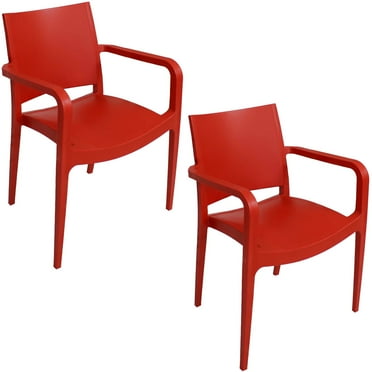 Sunnydaze Landon Plastic Outdoor Dining Armchair - Set of 2, Red