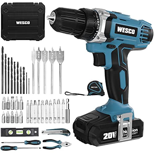 idee Praten terugtrekken Cordless Drill Kit, WESCO 20V Electric Drill Driver Set & Home Tool Kit  with 44pcs Accessories, 1x Li-ion Battery, Variable Speed, 21+1 Clutch, 3/8  inch Keyless Chuck, LED Light, Storage Case Included -