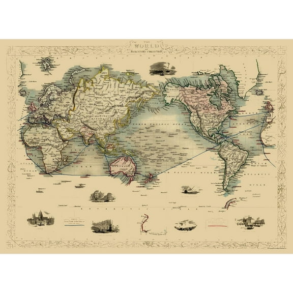Historic Map - World - 31.37 x 23 - Vintage Wall Art