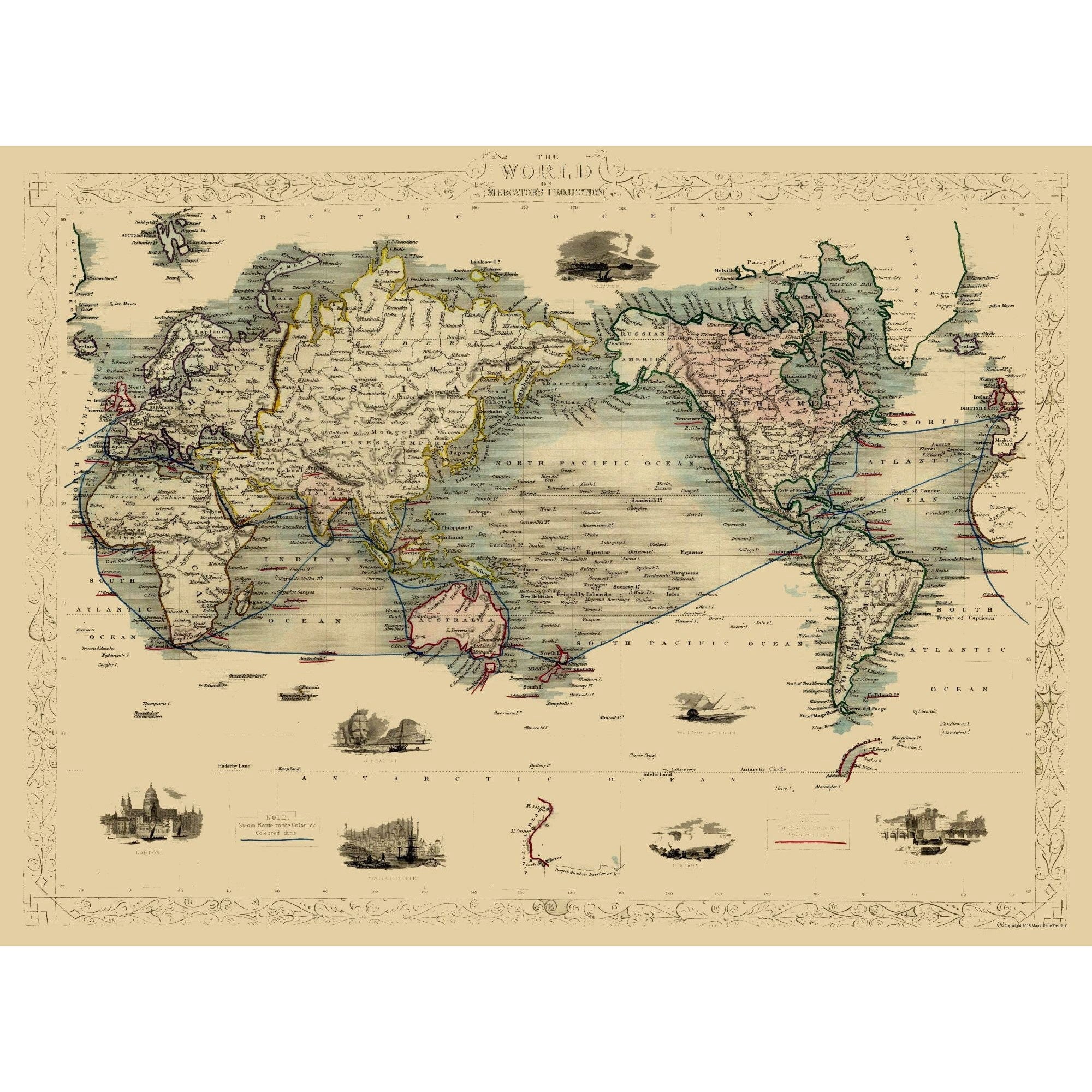 Historic Map - World - Vintage Wall Art