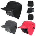 thumbnail image 1 of Chapeau d'Hiver Chaud avec Cache-Oreilles, Casquette à Visière, Trappeur de Bas, Imperméable, Unisexe-Noir, 1 of 4