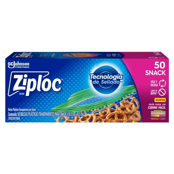 Bolsas Reutilizables Ziploc Para Snack 1 Paquete con 50 Bolsas