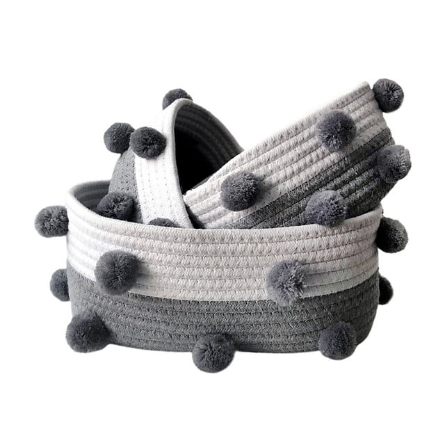 Cesta de almacenamiento Sincero de cuerda de algodón con bolas de pelo, Juego de 3