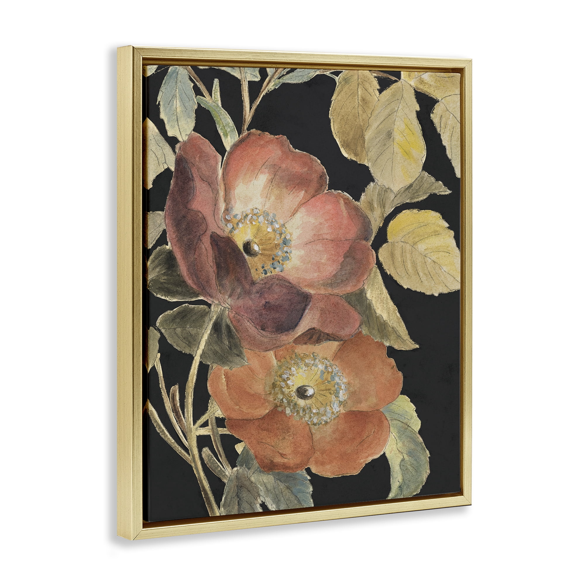 Stupell Industries Red Flower over Black Gold Framed Floater Canvas Wall Art, design by Lanie Loreth