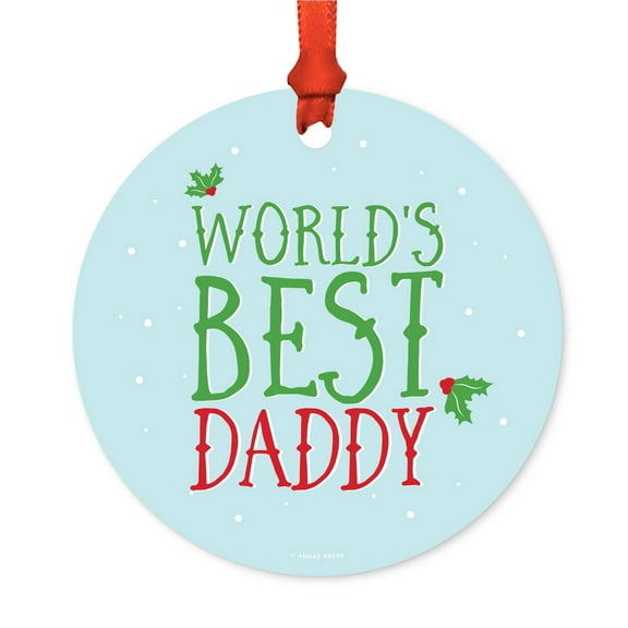 Metal Christmas Ornament, World's Best Daddy, Holiday Mistletoe, Includes Ribbon and Gift Bag