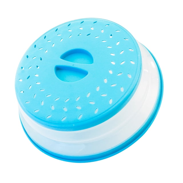 Respaldo plegable para microondas, tapa para microondas con asas de fácil agarre, cubiertas para cubiertos de cocina, apto para lavavajillas, plástico libre de silicona y BPA, redondo de 10,5 pulgadas, azul, 1 unidad Rojo Verde