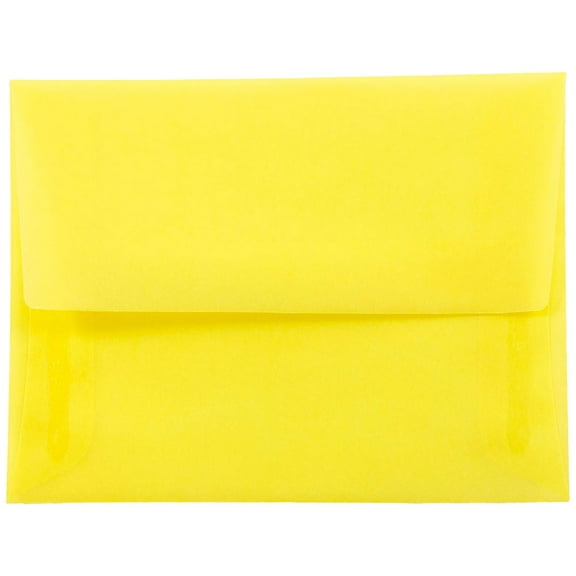 JAM Paper A2 Translucent Envelopes, 4 3/8 x 5 3/4, Primary Yellow, 50 per Pack