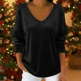 thumbnail image 2 of Women's Blouse Lounge Long Sleeve V Neck Solid Pullover Tunic Top Black L, 2 of 9