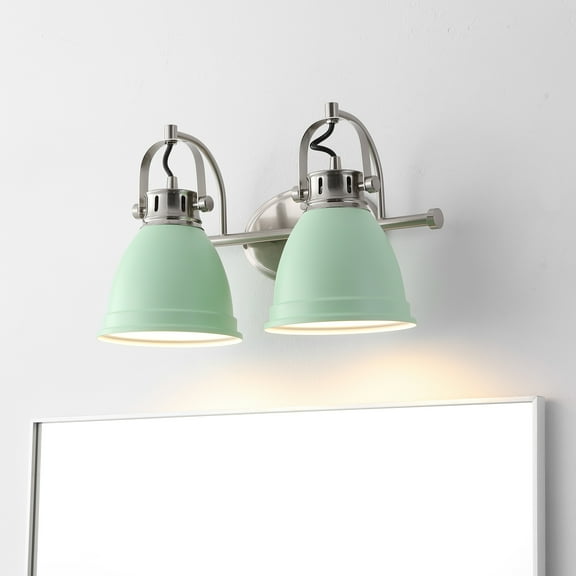 JONATHAN Y Phineas 16.25" 2-Light Adjustable Farmhouse Bohemian Iron LED Vanity Light, Mint Green/Nickel