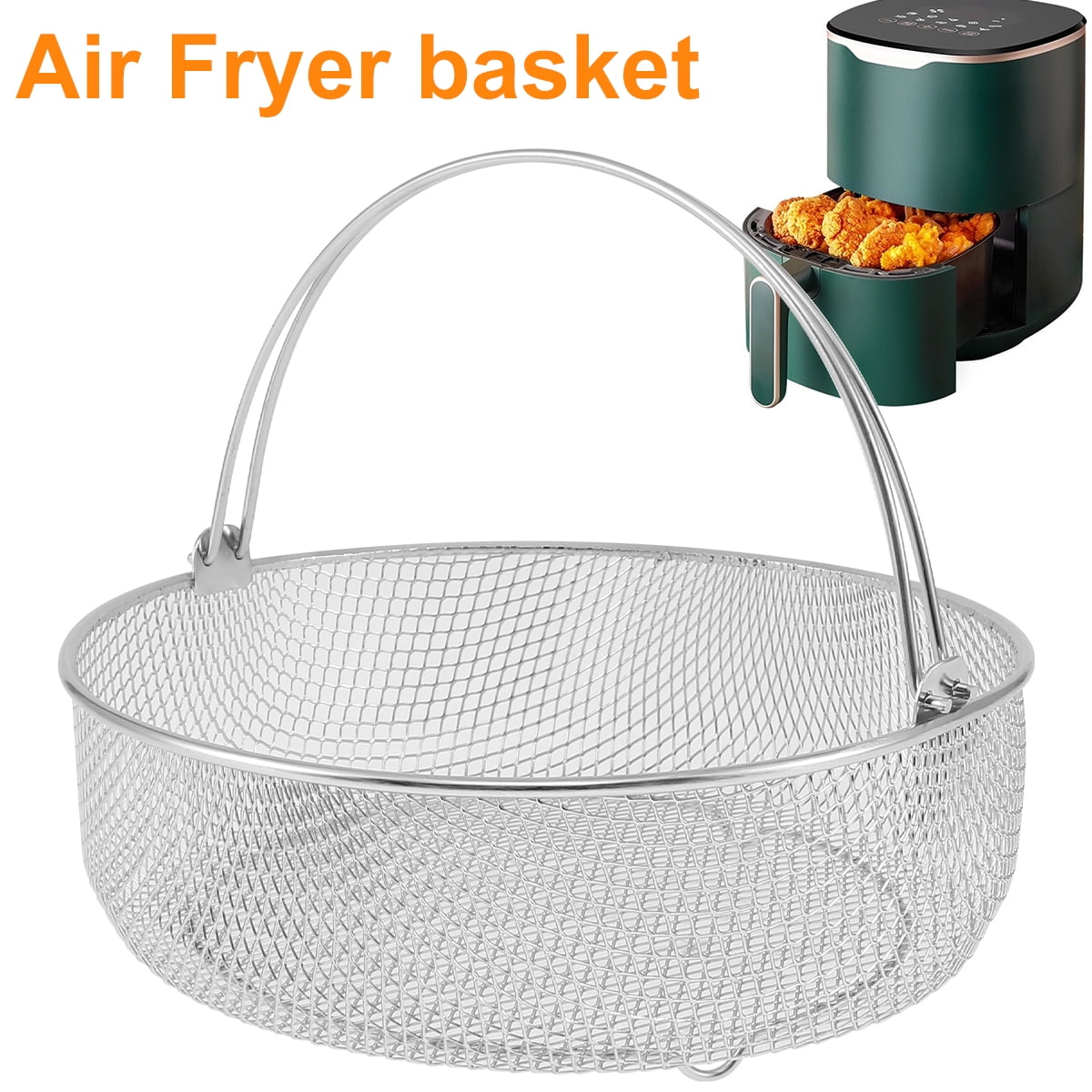 Air Fryer Basket for Mesh Steamer Basket for Ninja Foodi 6.5, 8Qt,Air Fryer Basket,Air Fryer Crisping Basket with Handle, Silver