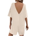thumbnail image 4 of KyCheLot Summer Outfits for Women Rompers Knit Ribbed Short Sleeve Crewneck Tee Romper with Pockets, 4 of 7