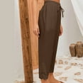 thumbnail image 4 of Stamzod Cotton and Linen Pants Women Solid Color Elastic Waist Lace Patchwork Straight Beach Pants Casual Loose Trousers Pants for Women with Pocket Coffee C S, 4 of 7