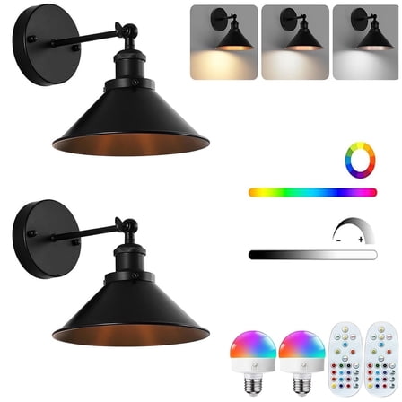 2 Pack Wall Lights Battery Operated Wall Sconces,Black Wireless Wall Sconces with Remote,Iron Retro Creative Rechargeable Wall lamp for Bedroom Living Room