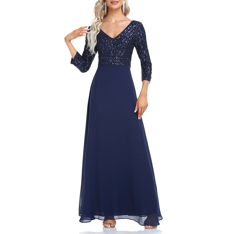 slim fit dress slacks Navy Blue Tea Length Bridesmaid Dress  FancyVestido